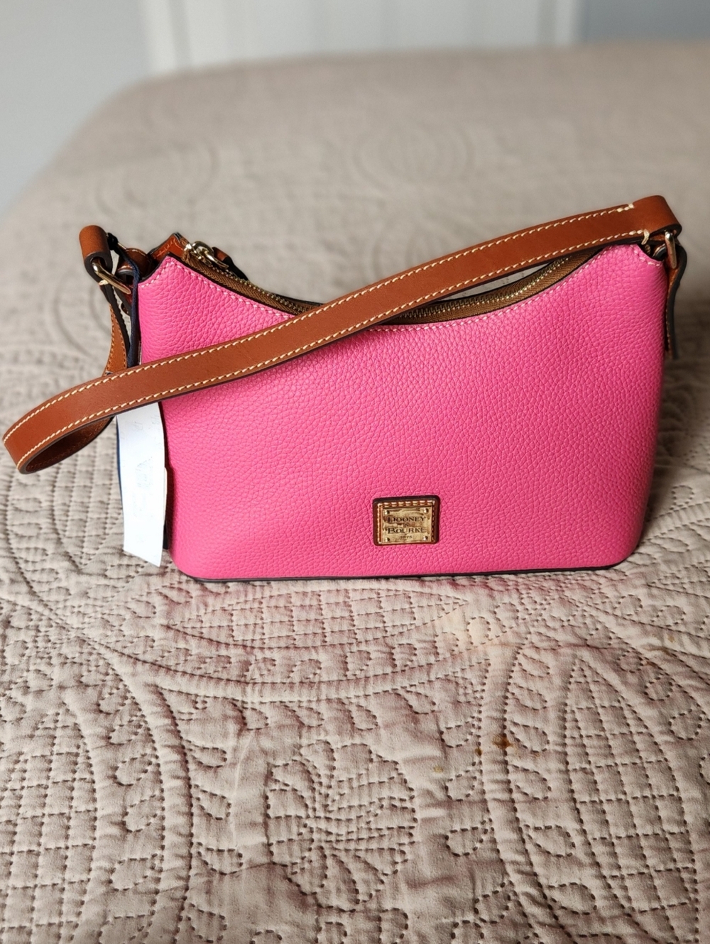 NWT Dooney & Bourke Pink Pebble Leather Crossbody with Tan Trim